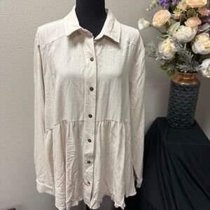 NWT Umgee USA Textured Button Front Tunic Top. Linen Blend. Long Sleeve Size 2XL